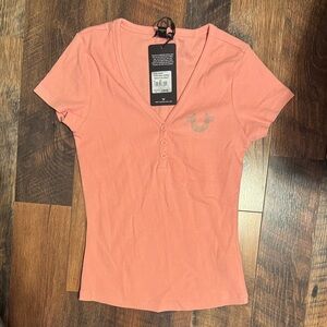 True Religion Coral Short Sleeve V-Neck Tee
